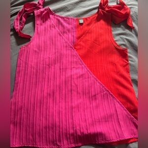 Red and Pink Color Block Sleeveless Top with ties